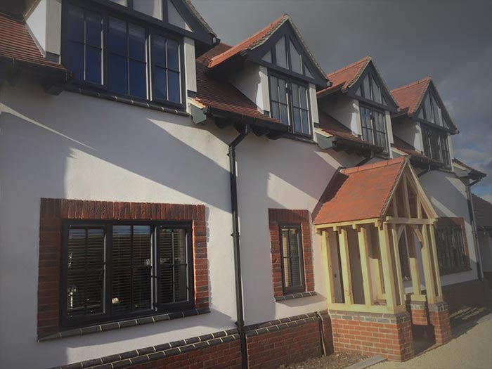 Black windows and porch