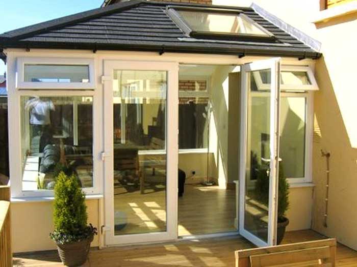 Tiled conservatory roof in grey
