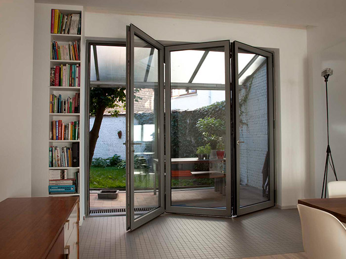 grey aluminium bifold doors opening