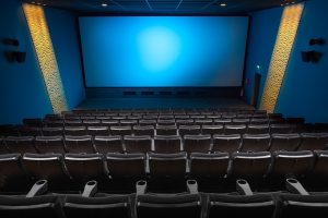 Cinema seating with blue screen