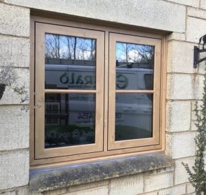 flush casement window wood grain