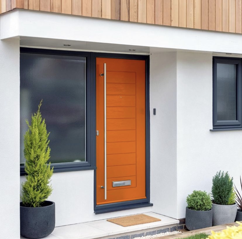 Orange composite front door.