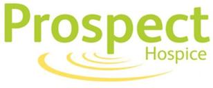 Logo for Prospect Hospice with the name in green text over a yellow, circular wave design.